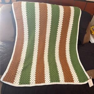 Cozy Striped Green, Brown, and White Baby/Toddler Blanket